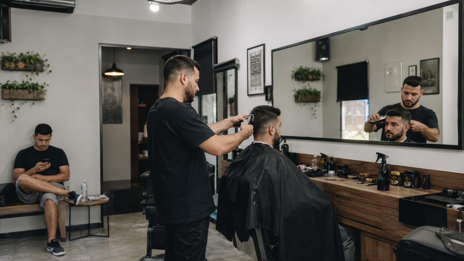 Barbeiro atendendo cliente em barbearia