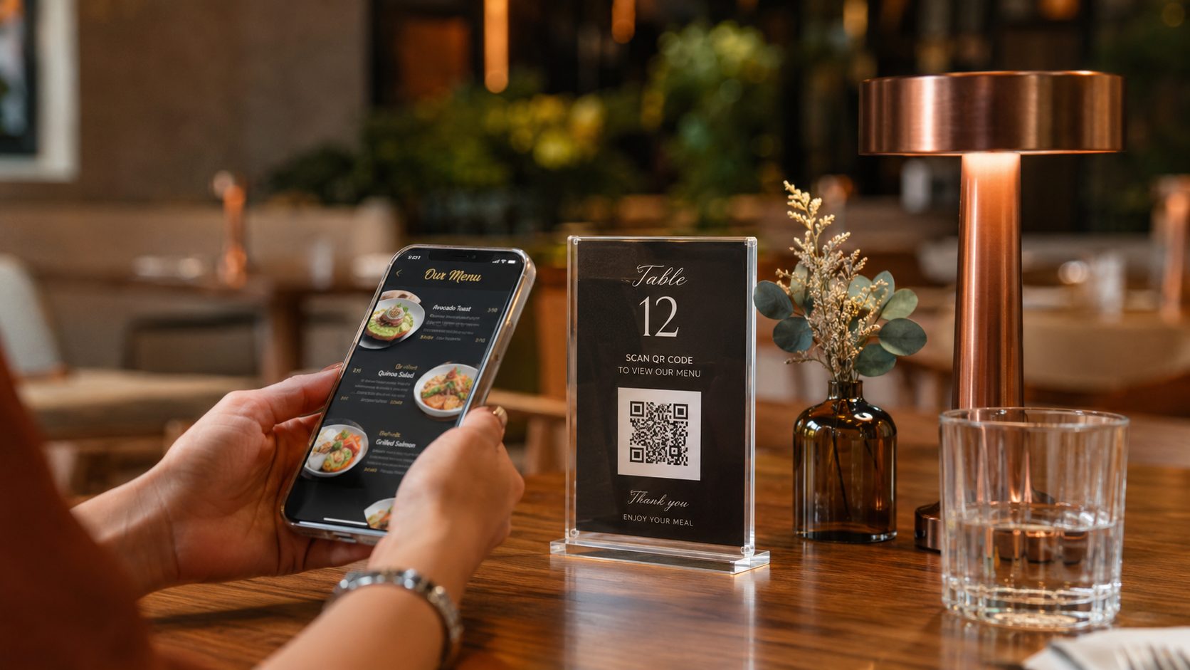 QR Code on table material opening a menu