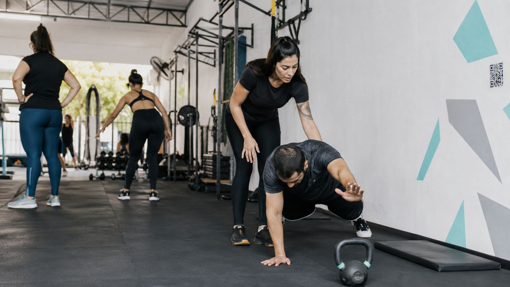 Functional training at a gym with an instructor